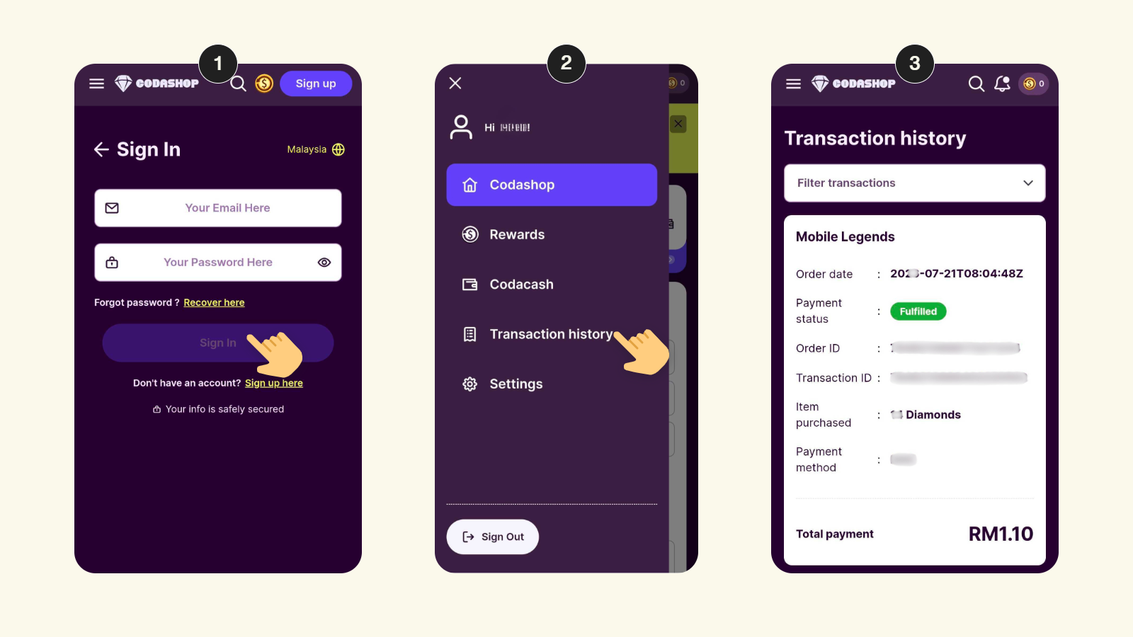 Step-by-step to check transaction history