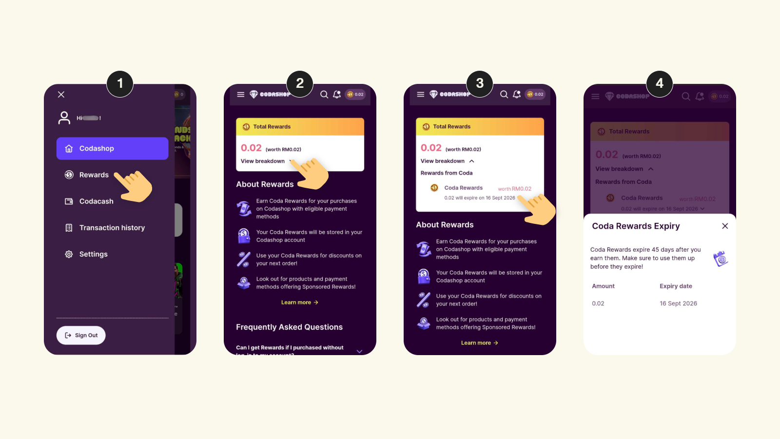 Steps to check the expiry date of Coda Rewards