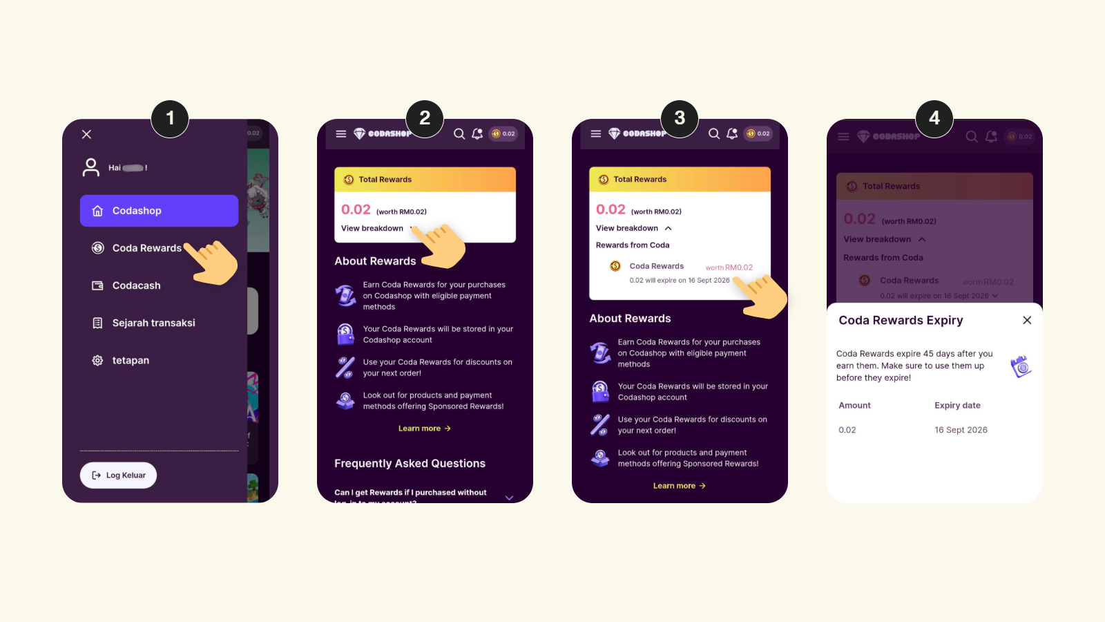 Cara menyemak tarikh luput Coda Rewards