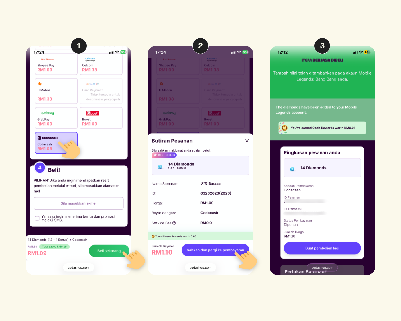 Cara membayar dengan Codacash di Codashop