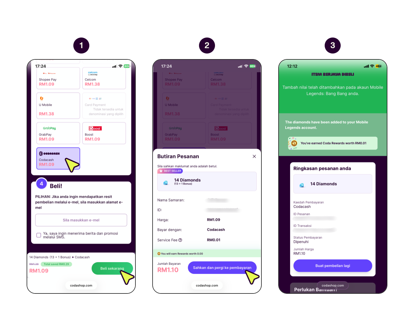 Cara membayar dengan Codacash di Codashop