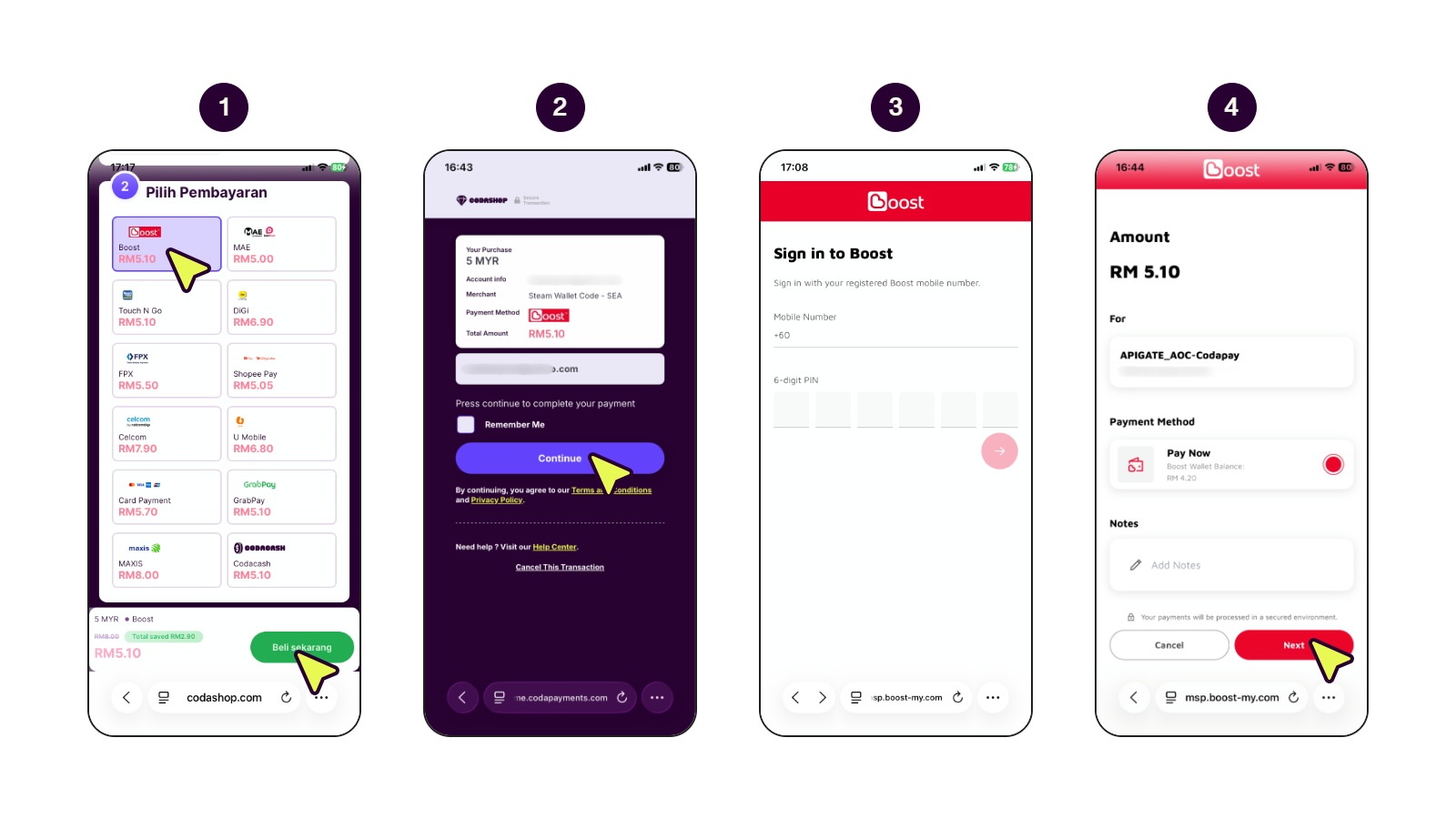 Cara membuat pembayaran dengan Boost
