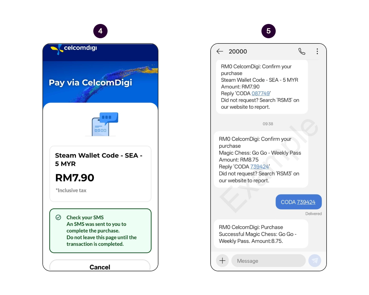 Skrin langkah demi langkah menunjukkan cara membayar dengan Celcom. (2/2)