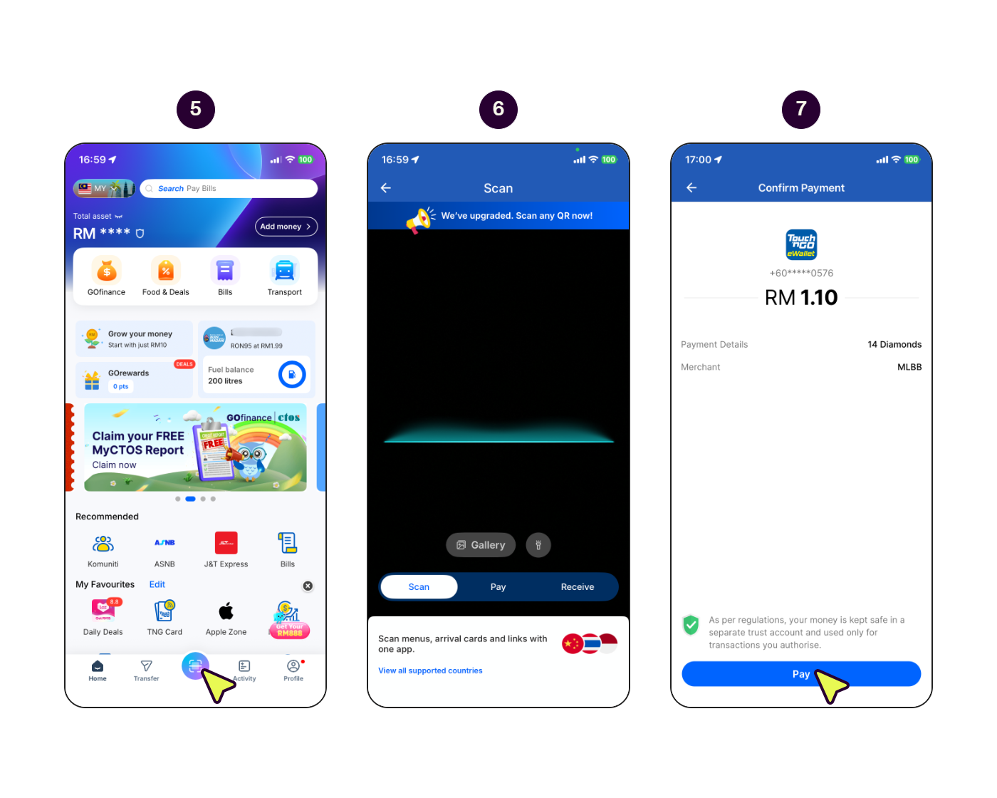 Skrin langkah demi langkah menunjukkan cara membayar dengan Touch 'n Go e-Wallet pada PC atau komputer. (2/2)