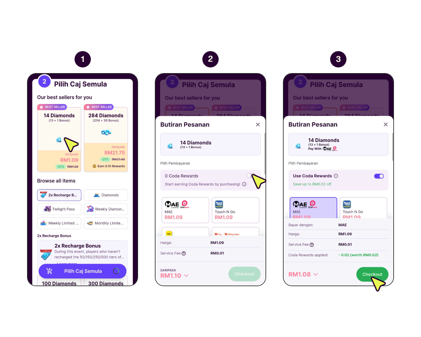 Cara menggunakan Coda Rewards.