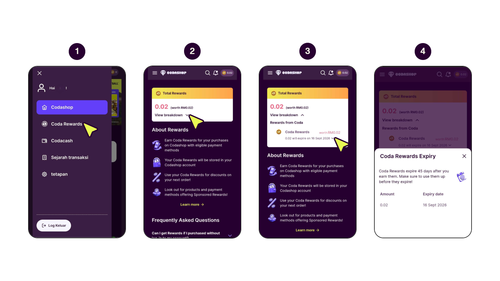 Cara menyemak tarikh luput Coda Rewards.