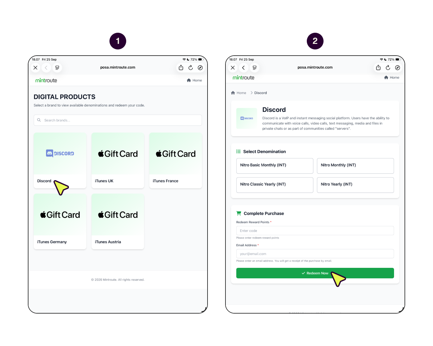 Langkah untuk menebus kod baucar Discord Nitro Yearly di laman web Mintroute.