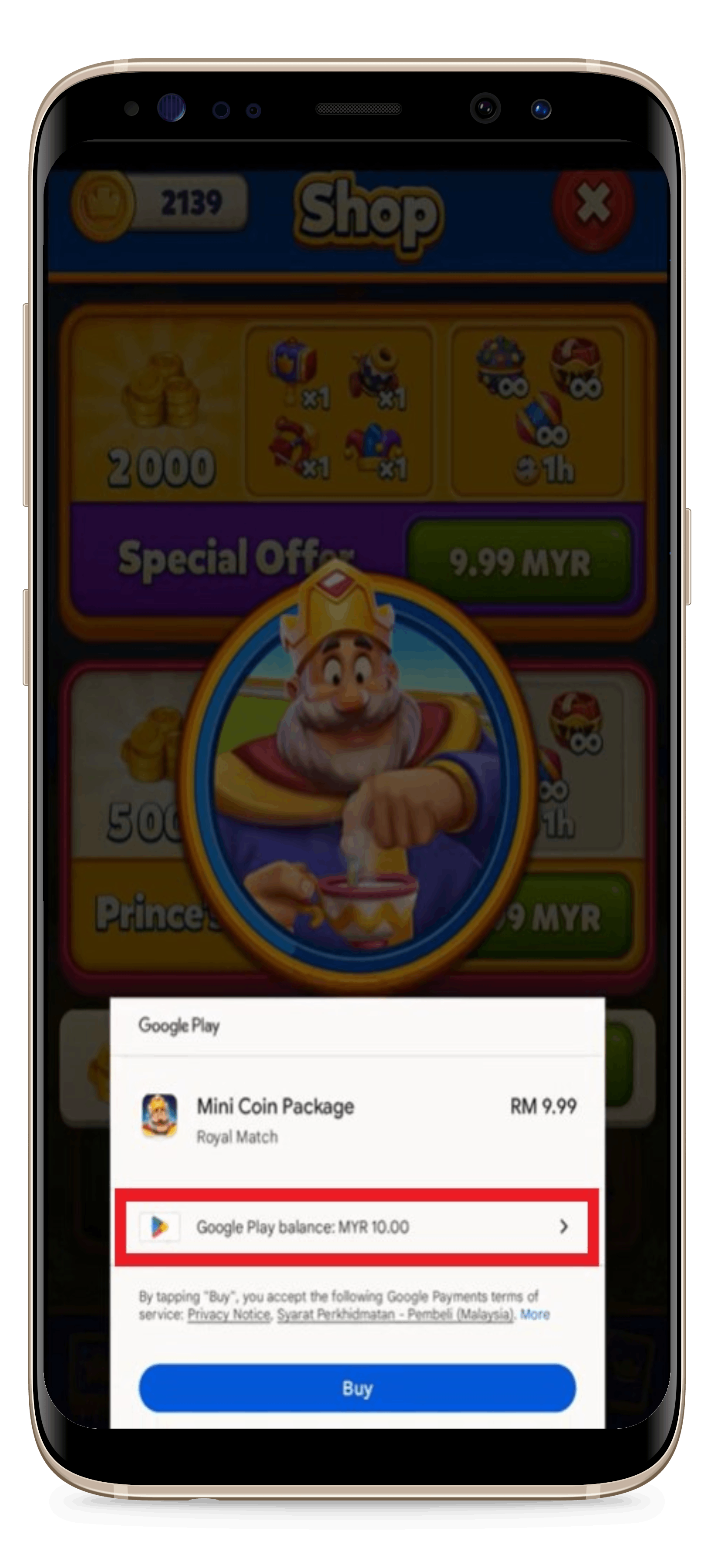 Bagaimana cara beli Coins Royal Match menggunakan Kode Google Play yang